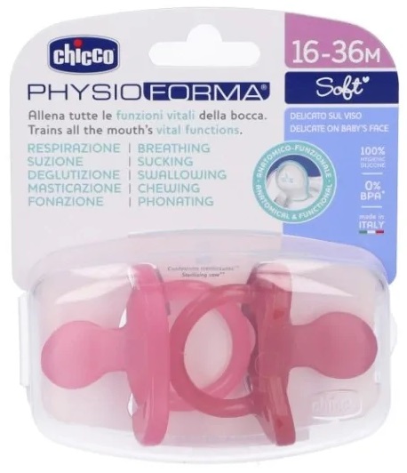 CHICCO Chupeta Physio Soft Silicone Rosa Nova 16-36m+ - 2pçs