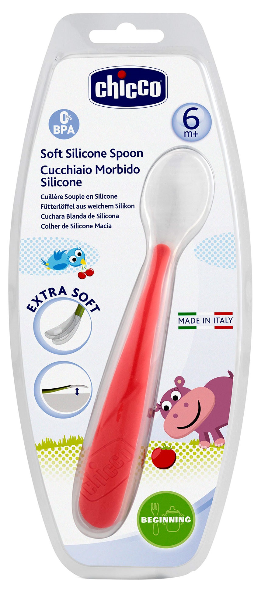 CHICCO Colher de Silicone VERMELHA (+6 Meses)